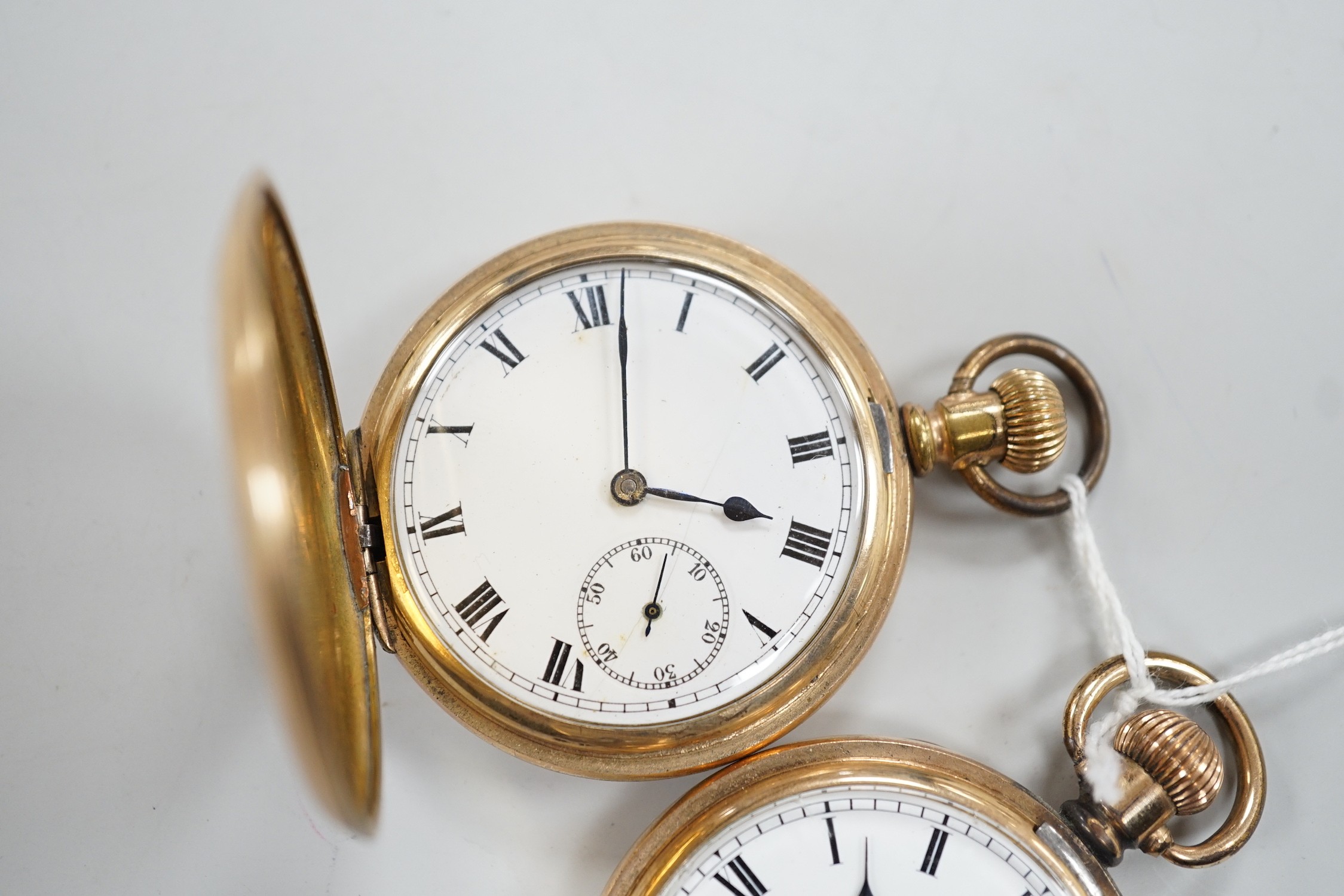 Two gold plated pocket watches, including half hunter.